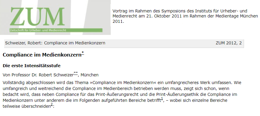 ZUM Compliance im Medienkonzern